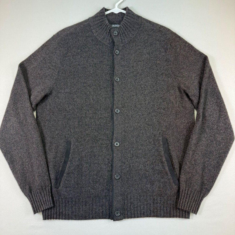 Saks Fifth Avenue Cardigan Mens L Gray 100% Cashmere Button Mock Neck Sweater